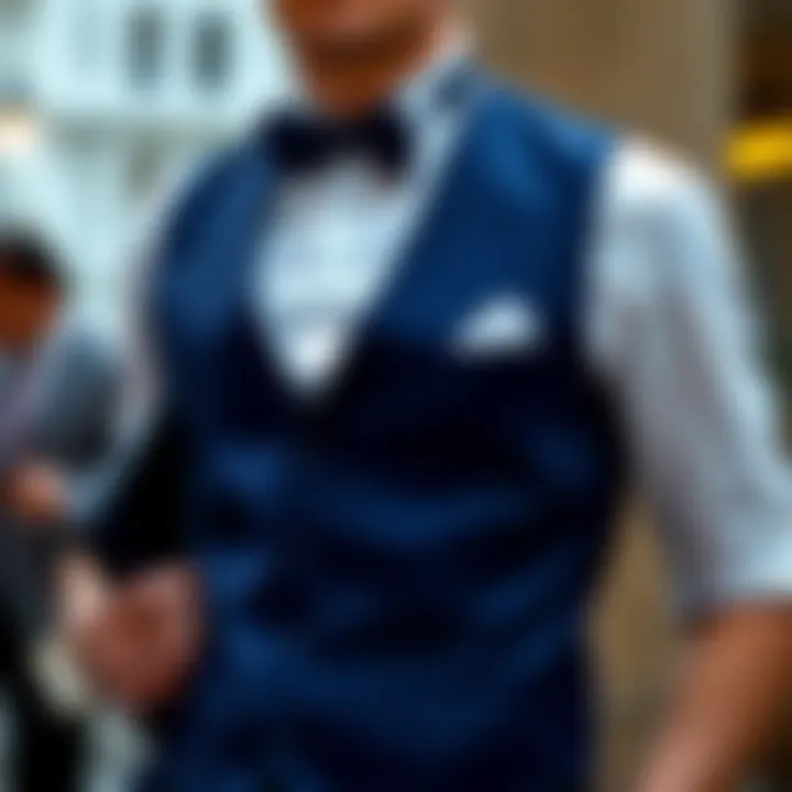 Elegant navy blue suit vest styled for a formal occasion