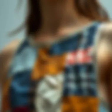 Intricate Stitching in Patchwork Fashion Close-up view of a patchwork tank top highlighting its intricate stitching