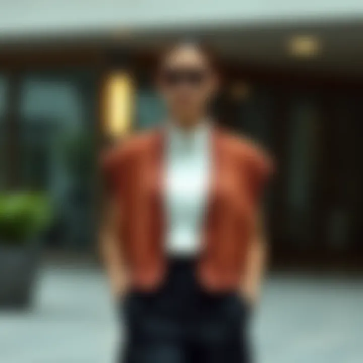 Formal Attire Enhanced by a Sleeveless Kimono Cardigan Stylish sleeveless kimono cardigan in a formal setting.