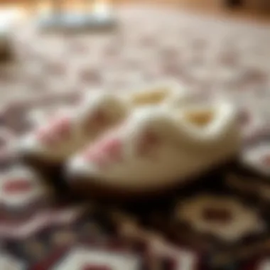 Cozy Indoor Slippers on a Stylish Rug Cozy indoor slippers on a stylish rug