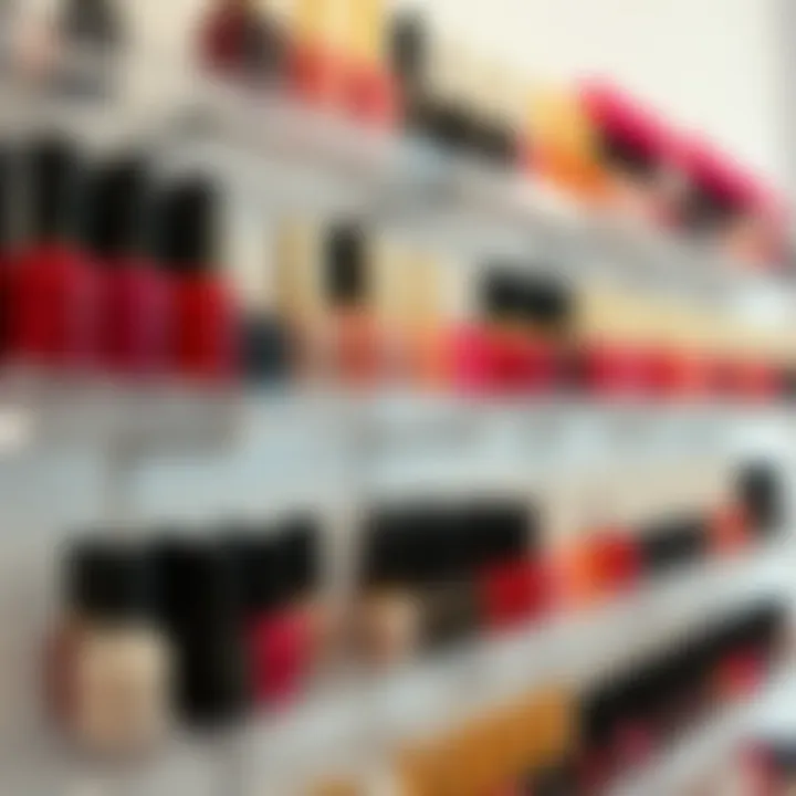 Elegant organization of nail polish on clear acrylic shelves