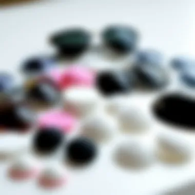 Assorted types of stick-on nose pads displayed on a clean surface