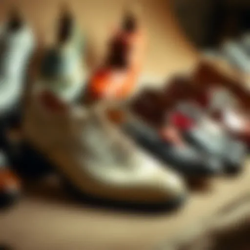 A collection of vintage nurse shoes displaying various designs and styles