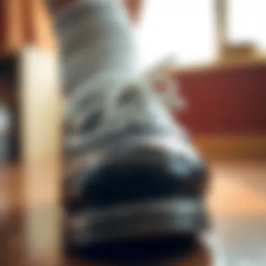 Close-up of unique detailing on a pair of classic nurse shoes