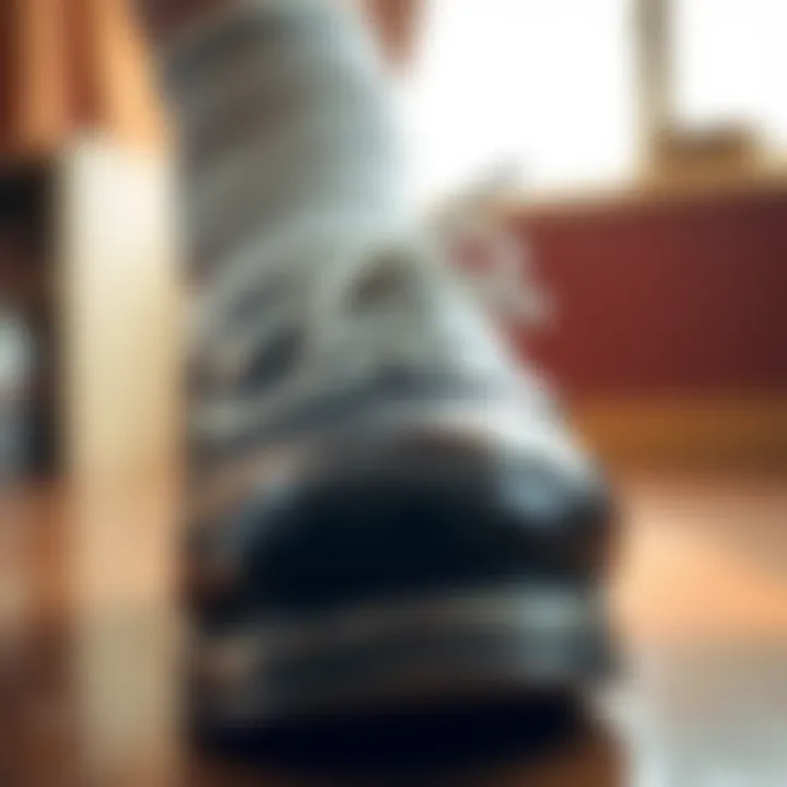 Close-up of unique detailing on a pair of classic nurse shoes