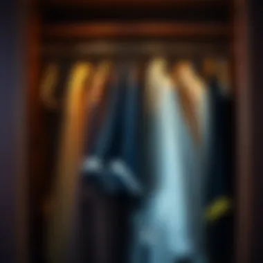 Organized Wardrobe with Hangers An organized wardrobe featuring various hangers for bathrobes and garments