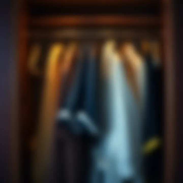 Organized Wardrobe with Hangers An organized wardrobe featuring various hangers for bathrobes and garments