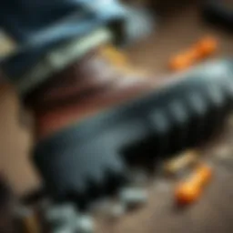 Close-up of waterproof lug sole boot showcasing its detailed construction and materials