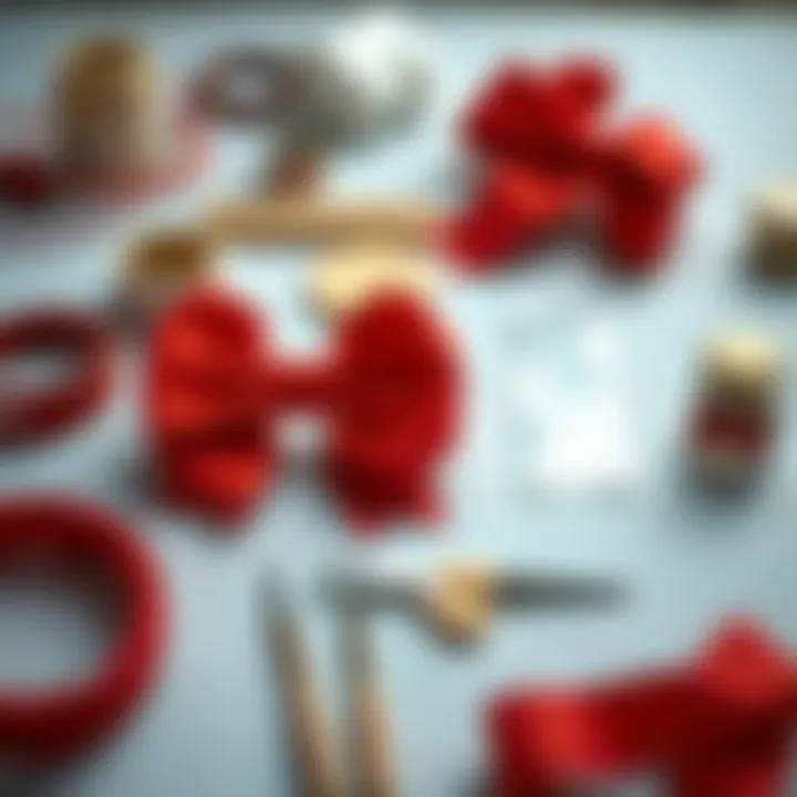 DIY Big Red Bow Creation DIY materials laid out for creating a custom big red bow