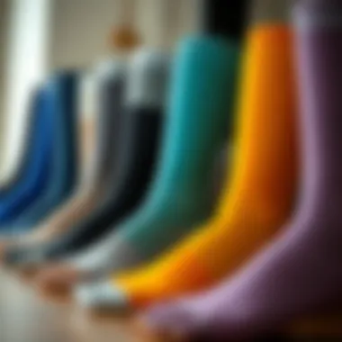 Variety of colors and designs of zippered compression socks displayed