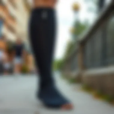 Person wearing zippered compression socks during a casual outing