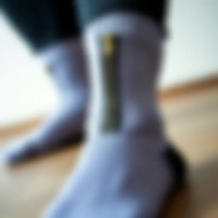 Close-up of the zippered feature on open toe compression socks