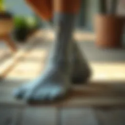 Stylish open toe zippered compression socks on a wooden surface