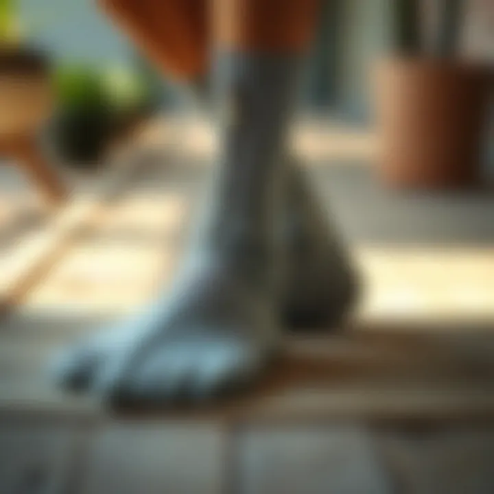 Stylish open toe zippered compression socks on a wooden surface